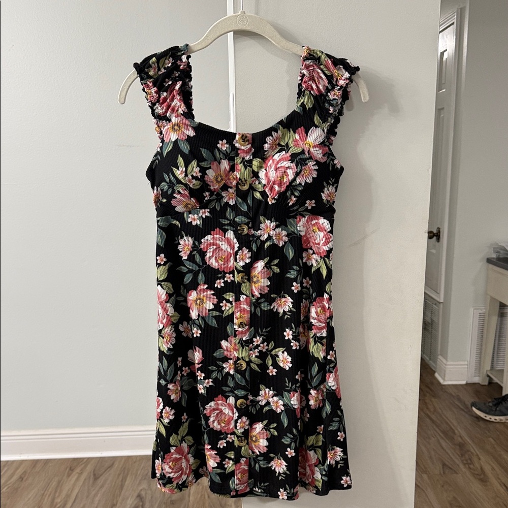 Black Dress with Pink Floral Design